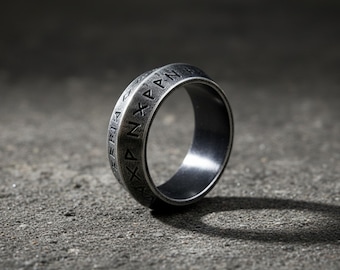 Vintage Wikinger Runenring, Edelstahl Nordische Band für Männer