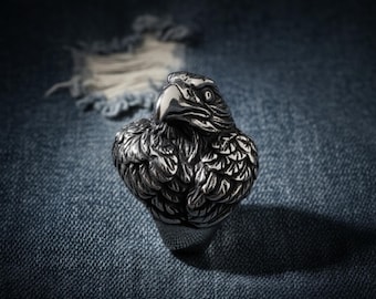 Vintage Stainless Steel Eagle Ring, Biker Punk Jewelry