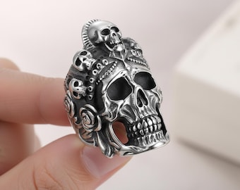 Vintage Edelstahl Totenkopf Ring • Gothic Biker Statement Schmuck