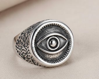 Vintage Ägyptischer Edelstahl Ring für Männer - Punk Style Silver Band