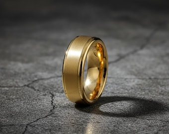 Alliance dorée en carbure de tungstène | Bague mate brossée