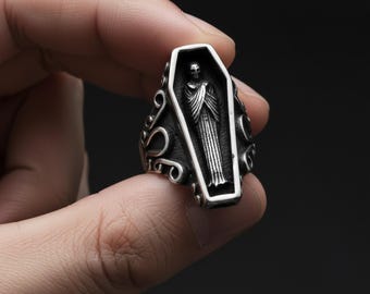Herren Gothic Vampir Sarg Ring • Edelstahl Horror Schmuck