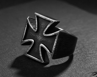 Vintage Schwarz Kreuz Ring - Edelstahl Gothic Band