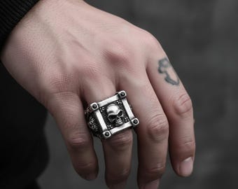 Vintage Schädel Punk Edelstahl Ring • Gothic Biker Schmuck