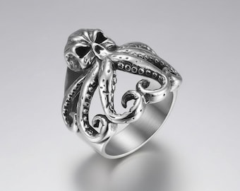 Herren Edelstahl Kraken Ring - Neo Gothic Kraken Statement Schmuck