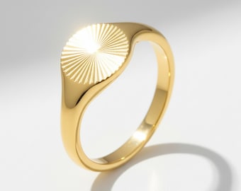 Sunburst Siegelring - Vergoldetes Edelstahlband