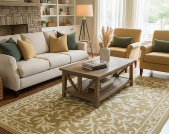 Elegant Hand Tufted Floral Rug Beige & Ivory Vintage Style Area Rug Neutral Botanical Carpet for Living Room Bedroom and Entryway