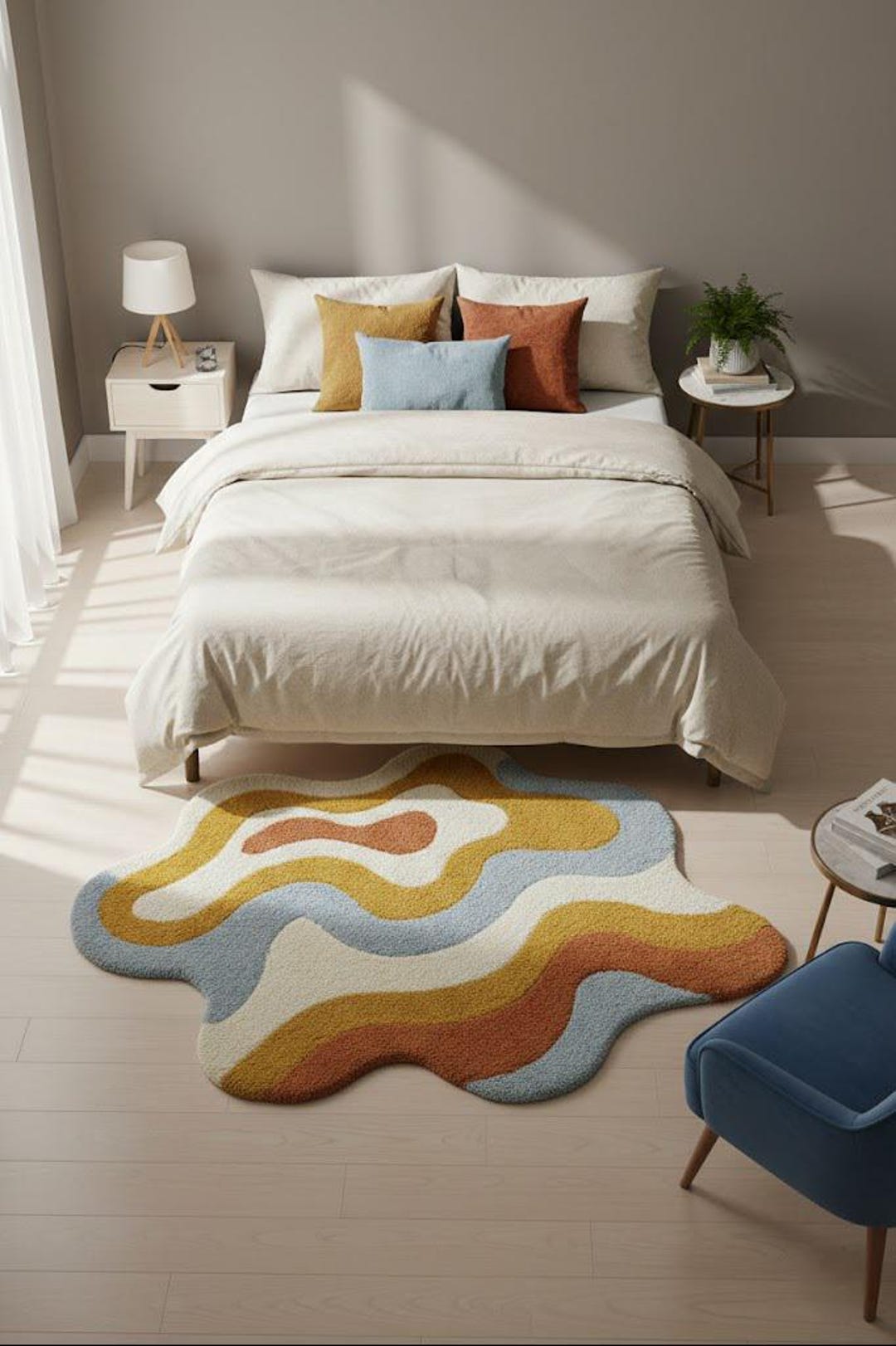 Hand Tufted Abstract Wave Rug – Modern Irregular Shape Area Rug Living ...