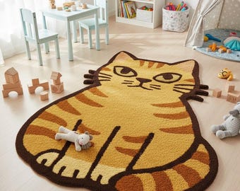 猫柄ラグ｜タフテッドラグ｜子供部屋、保育園、ペット愛好家向けの