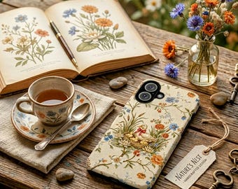 Vintage retro telefoonhoesje familie Cottagecore Duck, botanisch volkskunst, stoere beschermhoes cadeau