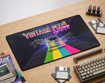 Alfombrilla de escritorio vintage estilo synthwave retro de los 80, alfombrilla para ratón de juegos, decoración de oficina para ordenador estilo vaporwave. Regalo ideal.