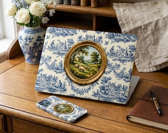 Pastoral Toile with Framed Sheep Matte MacBook Case | Vintage Country Scene