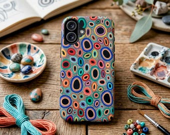 Moderne, abstracte pop-artbehuizing, kleurrijke geneste ovalen, organisch cellulair patroon, stevige beschermhoes