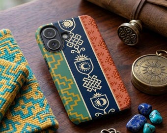 Funda para teléfono vintage mística celestial, nudo eterno sol luna, cubierta protectora resistente geométrica tribal