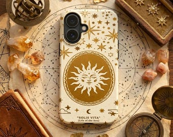 Funda para teléfono Vintage Celestial Sun Face, arte de tarot de estrellas místicas, funda resistente estilo boho, regalo