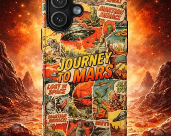 Funda de teléfono retro de ciencia ficción: Collage de cómics de Viaje a Marte
