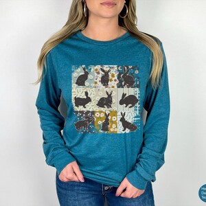 Retro Boho Easter Bunny Shirt, Ladies Easter Bunny Shirt, Watercolor Easter Bunny, Brown Bunny Ears, Easter Shirts For Women Tee, Rabbit Tee imagen 8