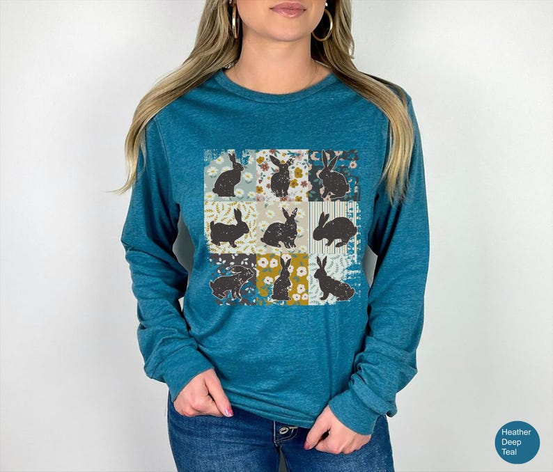 Retro Boho Easter Bunny Shirt, Ladies Easter Bunny Shirt, Watercolor Easter Bunny, Brown Bunny Ears, Easter Shirts For Women Tee, Rabbit Tee imagen 8