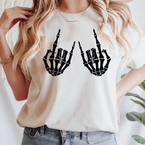Skeleton Hand T-Shirt, Skeleton Shirt, Horror Gift, Skeleton Rock Tee, Rock and Roll Shirt, Halloween Shirt, Rock On Halloween, Skull Shirt image 5