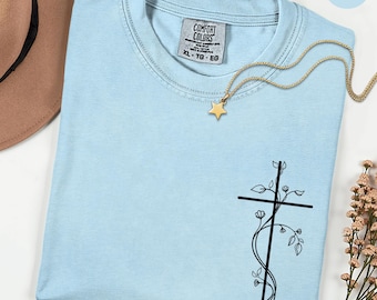 Comfort Colors® Floral Cross Tshirt,Aesthetic Faith Shirt,Christian Gift, Religious Tshirt, Church Group Apparel, Worship Outfit, Prayer Tee