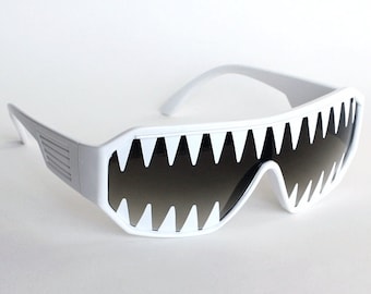 Rasslor Mini Shark Teeth on White Shield Sunglasses