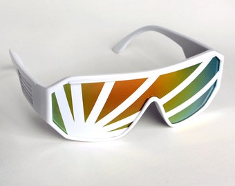 Rasslor Rising Sun White Stripe Shield Sunglasses