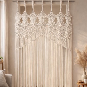 Handmade Macramé Boho Macrame Doorway Curtain for Living Room Decor | Custom Size & Color available