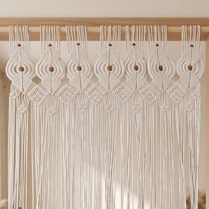 Handmade Boho Macrame Curtain with Beads - Long Doorway Window Valance for Home Decor