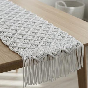 Macrame Table Runner - Natural Cotton Boho Dining Decor for Rustic Farmhouse & Modern Home