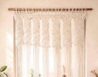 Cortina de macramé hecha a mano para puerta | Cortina colgante estilo bohemio | Separador de ambientes de cuerda de algodón | Decoración bohemia para el hogar | Paneles de cortina para ventana
