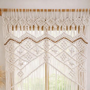ビーズ付きハンドメイドマクラメカーテン | カスタムサイズ ボヘミアン風ドア・窓カーテン | コットン製間仕切り装飾 | カスタムサイズも承ります
