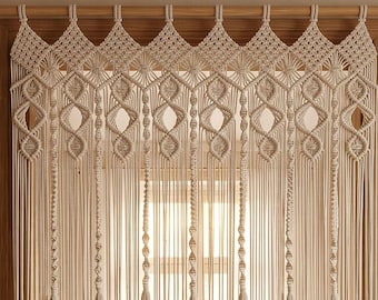Tapiz de macramé para pared, cortina de algodón, decoración con flecos largos