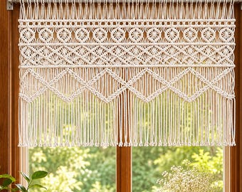 Cenefa de macramé para ventana – Decoración bohemia blanca hecha a mano para puerta | Decoración de pared de algodón | Estilo rústico