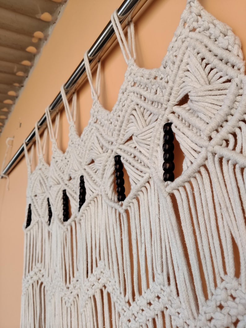 Handmade Macrame Curtain with Beads | Custom Size Boho Door Window Curtain | Cotton Room Divider Decor | Custom sizes available
