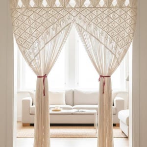 Macrame Curtain - Natural Cotton Room Divider & Boho Wall Hanging for Bedroom, Living Room, Window Decor