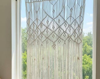 Boho Chic Macrame Curtain for mother gifts - Handmade Room Divider and Wall Decor, unique room design room divider pure cotton and handmade