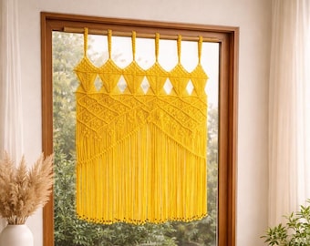 Cortina de macramé hecha a mano con cuentas: separador de ambientes estilo bohemio, cortina de algodón para puerta, panel de ventana a medida.