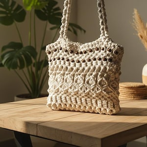 Handmade White Macrame Handbag | Boho Cotton Knot Bag | Minimal Crochet Tote | Summer Beach Purse | Gift for Her