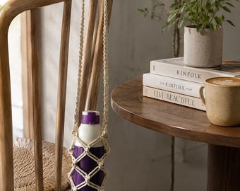 Portabotellas de macramé hecho a mano | Colgador de botellas de vino de algodón colorido | Decoración de cocina bohemia | Regalo para el hogar