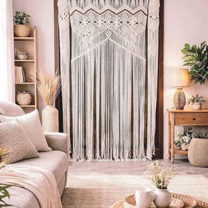 ビーズ付きハンドメイドマクラメカーテン | カスタムサイズ ボヘミアン風ドア・窓カーテン | コットン製間仕切り装飾 | カスタムサイズも承ります