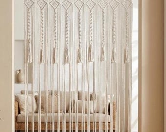 Handmade Cotton Macrame Curtain with Beautiful Tassels, Window Curtain, Room Divider, Wall Hanging, Custom Size Boho Curtain