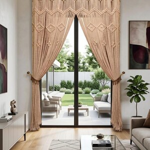 Handmade Macrame Curtain with Beads | Custom Size Boho Door Window Curtain | Cotton Room Divider Decor | Custom sizes available