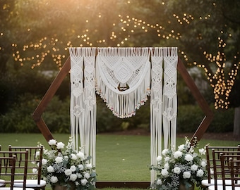 Telón de fondo de boda de macramé | Decoración de escenario bohemia para novias, telón de fondo de algodón hecho a mano para compromiso y mehndi