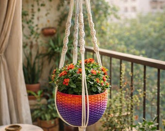 Macetero colgante de macramé | Macetero colgante bohemio | Macetero de interior de algodón hecho a mano