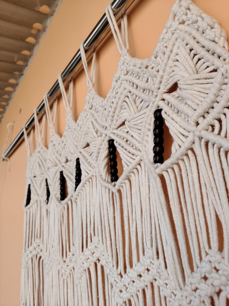 Handmade Macrame Curtain with Beads | Custom Size Boho Door Window Curtain | Cotton Room Divider Decor | Custom sizes available