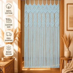 Macrame Curtain Panel, Boho Window Curtain, Handmade Cotton Curtain, White Macrame Door Curtain, Farmhouse Window Treatment,
