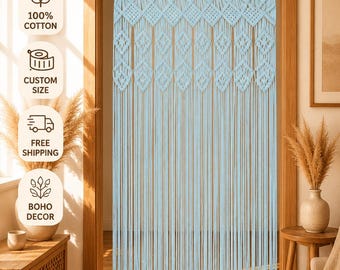 Panel de cortina de macramé, cortina de ventana bohemia, cortina de algodón hecha a mano, cortina de puerta de macramé blanca, tratamiento de ventana de estilo rústico,