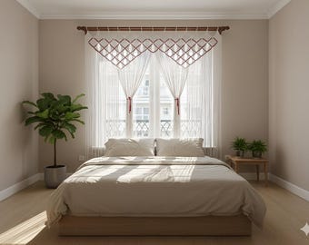 Cortina de macramé, cortina de algodón para puerta, panel de cortina estilo bohemio
