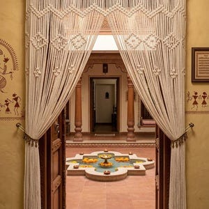 Handmade Macrame Curtain with Beads | Custom Size Boho Door Window Curtain | Cotton Room Divider Decor | Custom sizes available