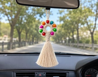 Juego de 5 llaveros de macramé con cuentas - Llavero de macramé con cuentas, llavero de flor de macramé, llavero con borla, lindo llavero bohemio de regalo
